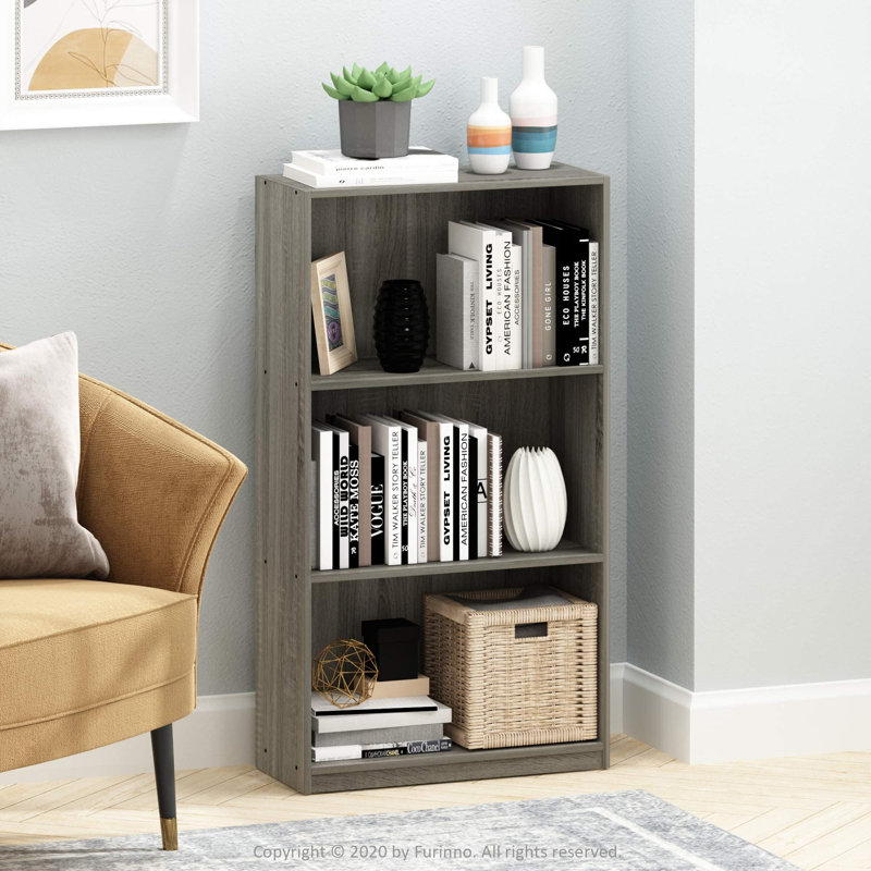 Kylee Bookcase, (3 Shelves) 100cm H x 55.2cm W x 23.5cm D, Grey