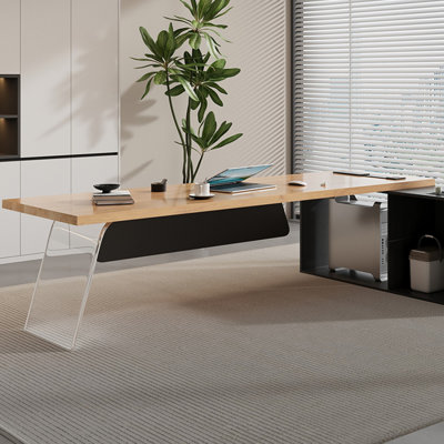 Bureau de direction rectangulaire brun en bois massif et acrylique