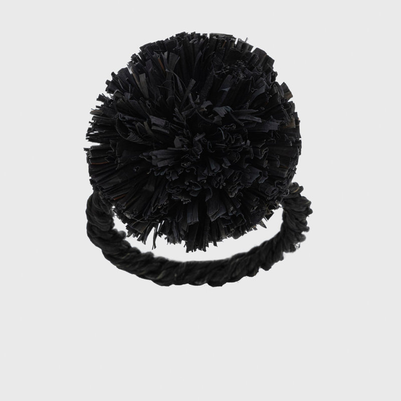Straw Pompom Napkin Rings, Black