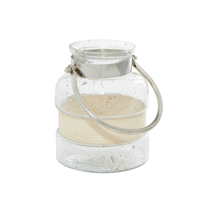 Clear Glass Hanging Candle Lantern with Curved Handle