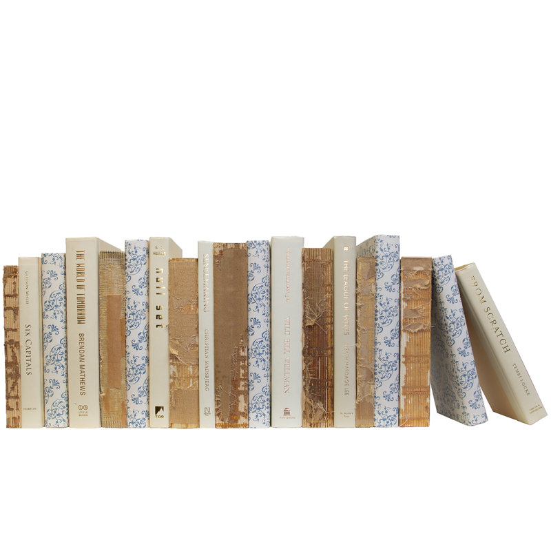 Decorative Books - Distressed Damask Mixed Media Book Bundle - Blue and Tan Books