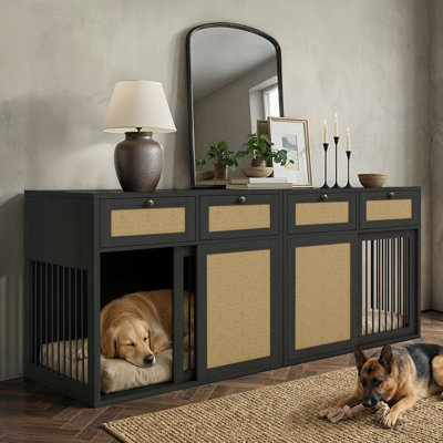 Meuble de cage de style ferme Dellarae avec 2 tiroirs, loquet caché et table d'appoint