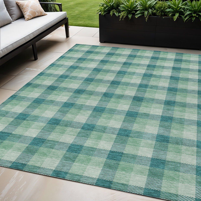 Tapis d'intérieur lavable à carreaux vert 5 pi x 8 pi