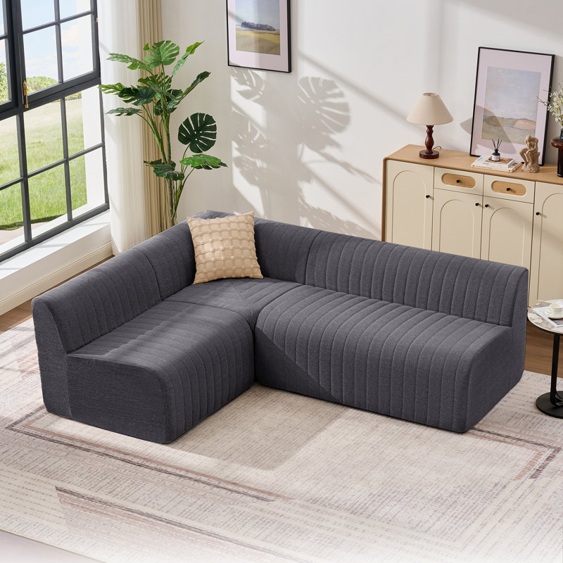 Banc de salle à manger modulaire rembourré en L 88 po, Gris chenille