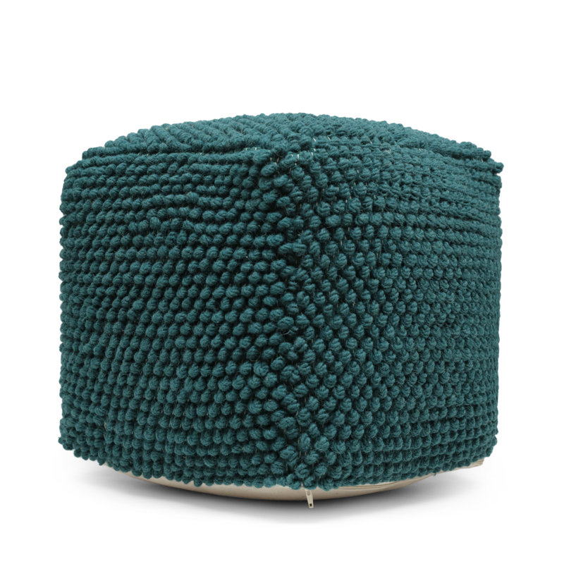 Hardt Upholstered Pouf, Teal Wool