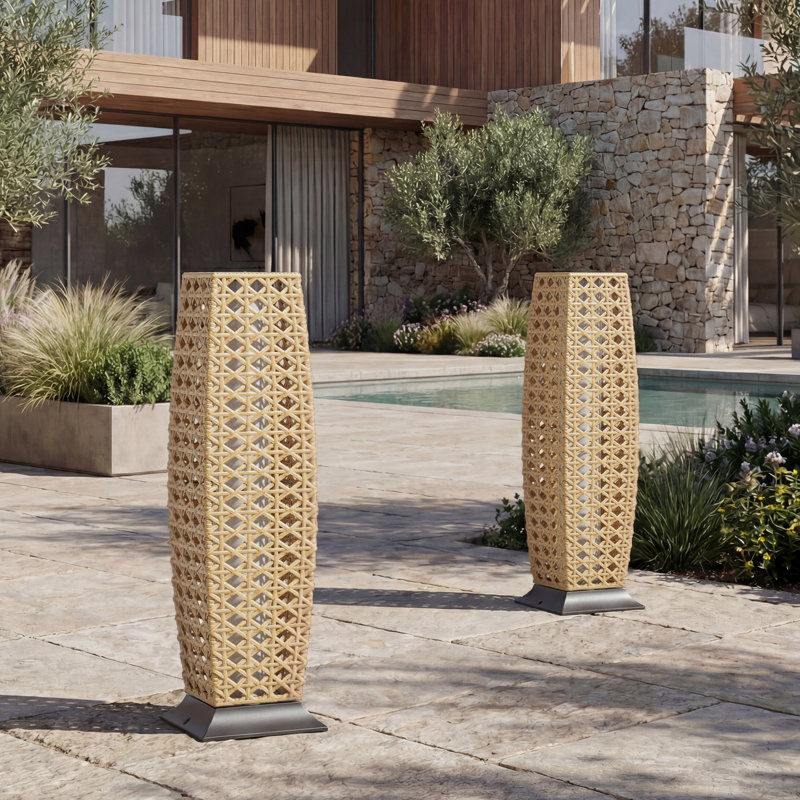 Solar-Powered Diamond Wicker Floor Lamp (Set Of 2), 2 Lights