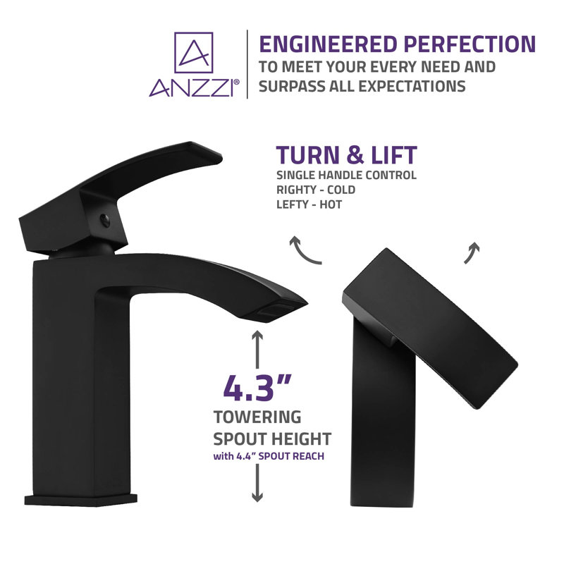 Revere Series Single-Hole Single-handle Bathroom Faucet, Matte Black