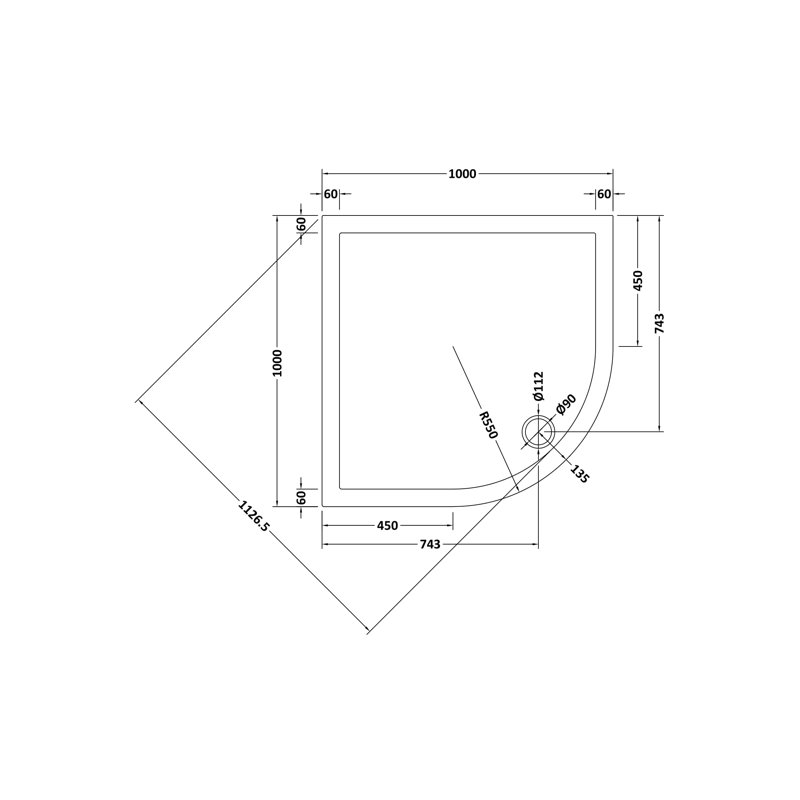 1000 x 1000 mm Acrylic Standard Shower Tray - Slate Grey