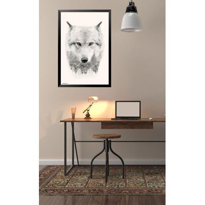 Loup et arbres - Reproduction d'art graphique sur papier