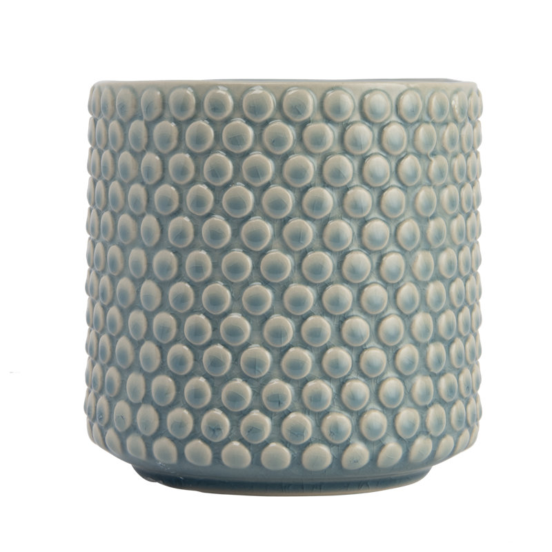 Round Stoneware Planter Pot with Polka Dots, Blue