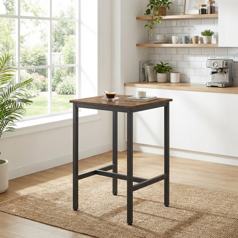 Mciver Metal Base Dining Table, 37" H x 24" L x 24" W, Rustic Brown/Black