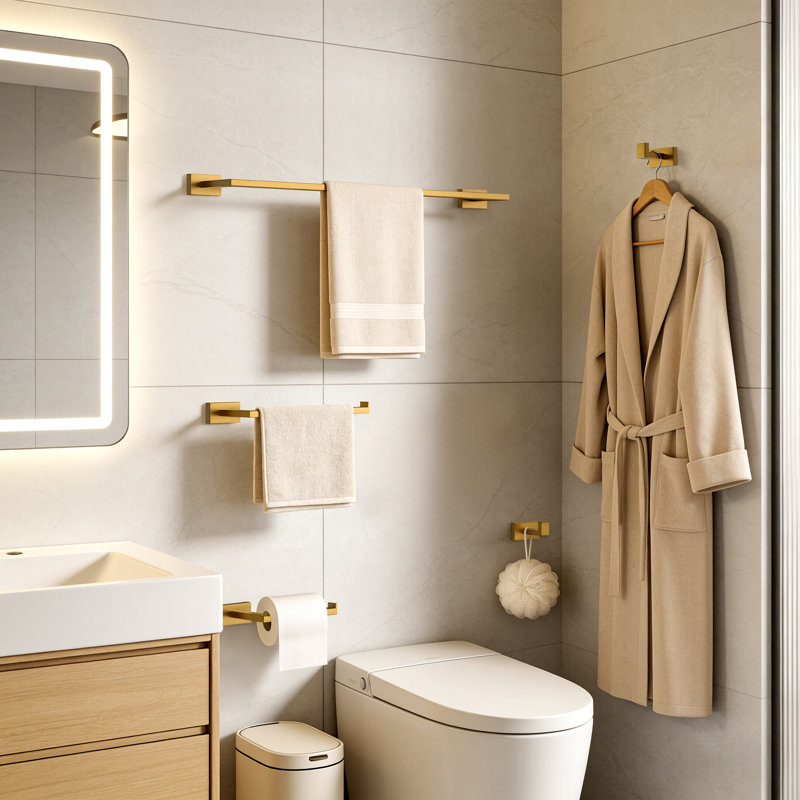 Gold 5-Piece Stainless Steel Bathroom Towel Bar Set, Brushed Gold