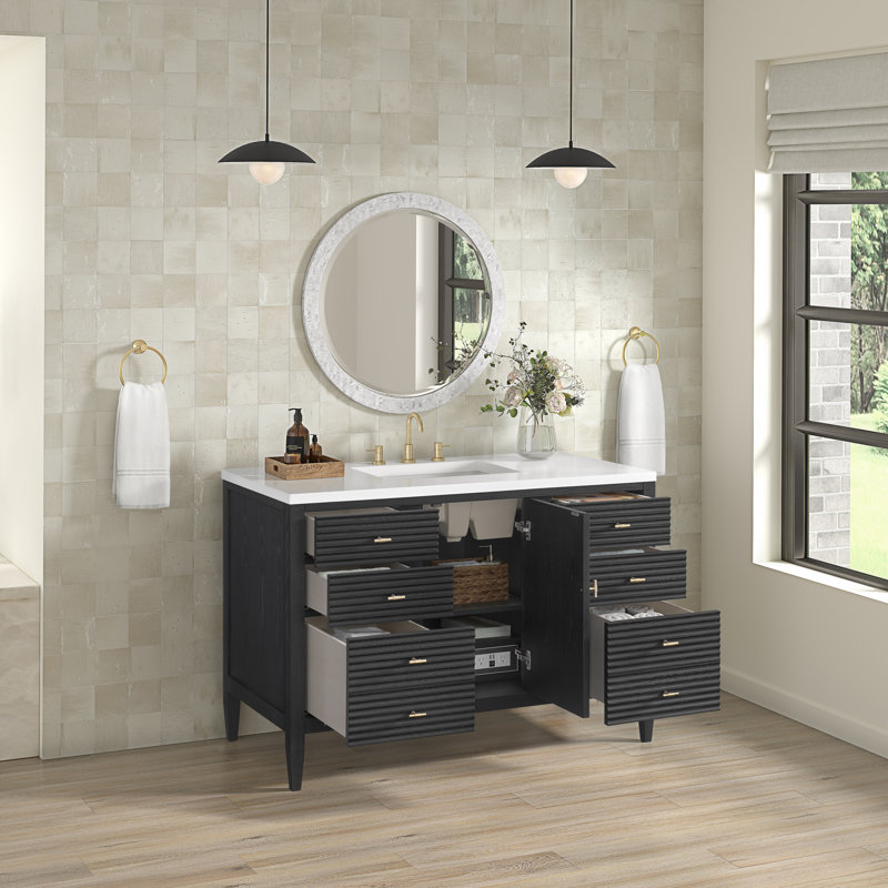 Myrrin 48'' W Single Vanity, Carbon Oak, 8" Widespread, White Zeus