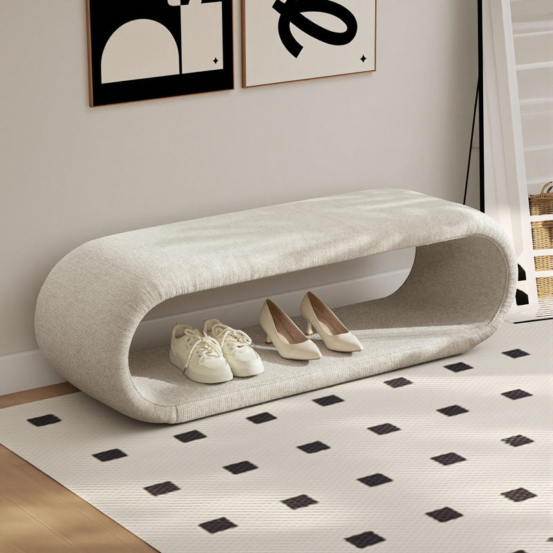 52" Modern Bed End Bench Chenille Upholstered Bench For Bedroom, Living Room, Wheat
