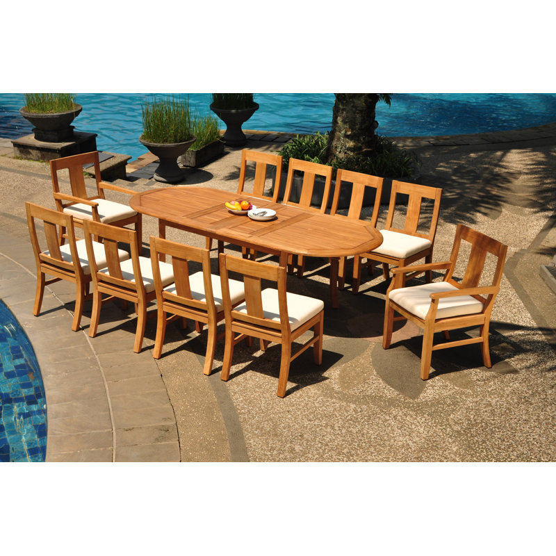 Osborne Outdoor 11 - Piece Teak Dining Set, 30.5" H x 71" L x 40" W, 10