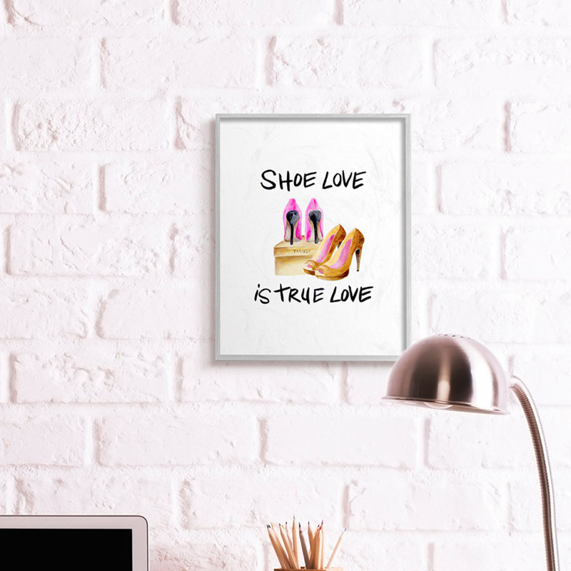 «Shoe Love True Love Expression Glam Heels» par Regina Moore - impression d'art textuel, H 20 po x l 16 po, Toile tendue
