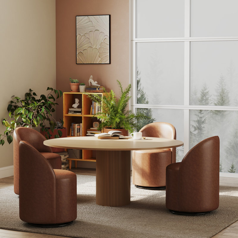 Swivel Upholstered Dining Chair With Backrest, 360 Degree Swivel Side Chair For Dining Room, Balcony, Parlour