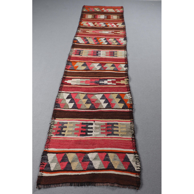 Tapis turc rétro tissé à la main avec des motifs géométriques colorés, idéal pour la décoration bohémienne