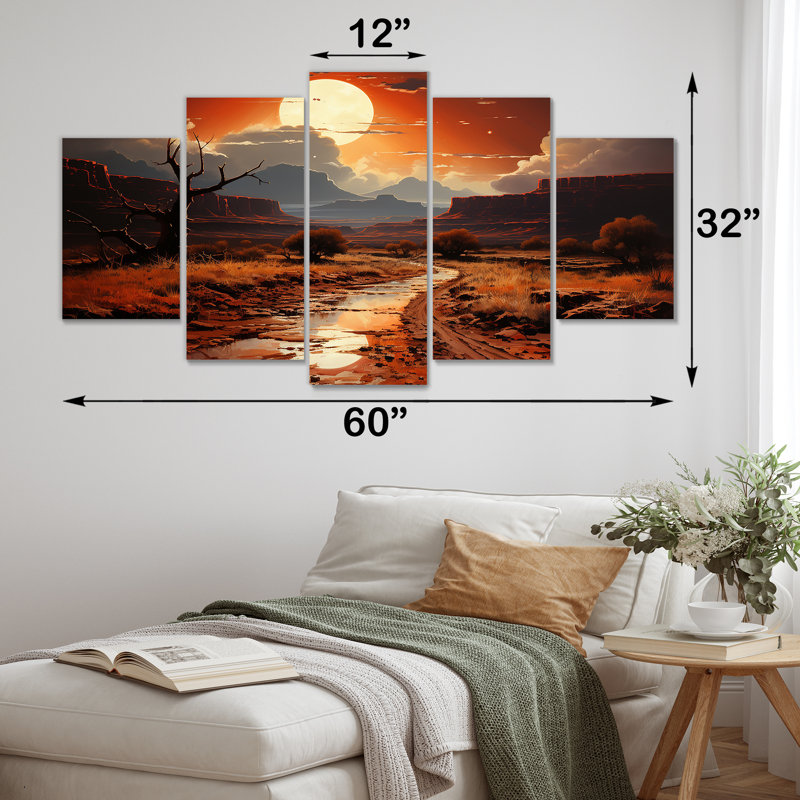 «Moonlit Sunset On Canyon Landscape IV - Canyon & Desert», art mural multi-panneaux