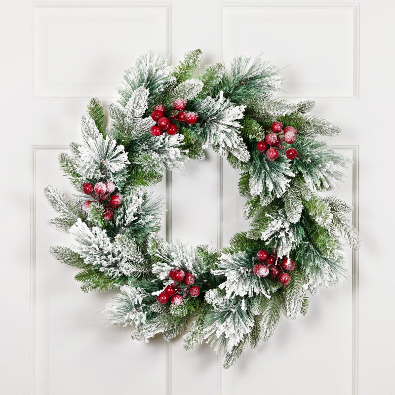 Real Touch Flocked Calloway Fir With Berries Artificial Christmas Wreath - 24" - Unlit