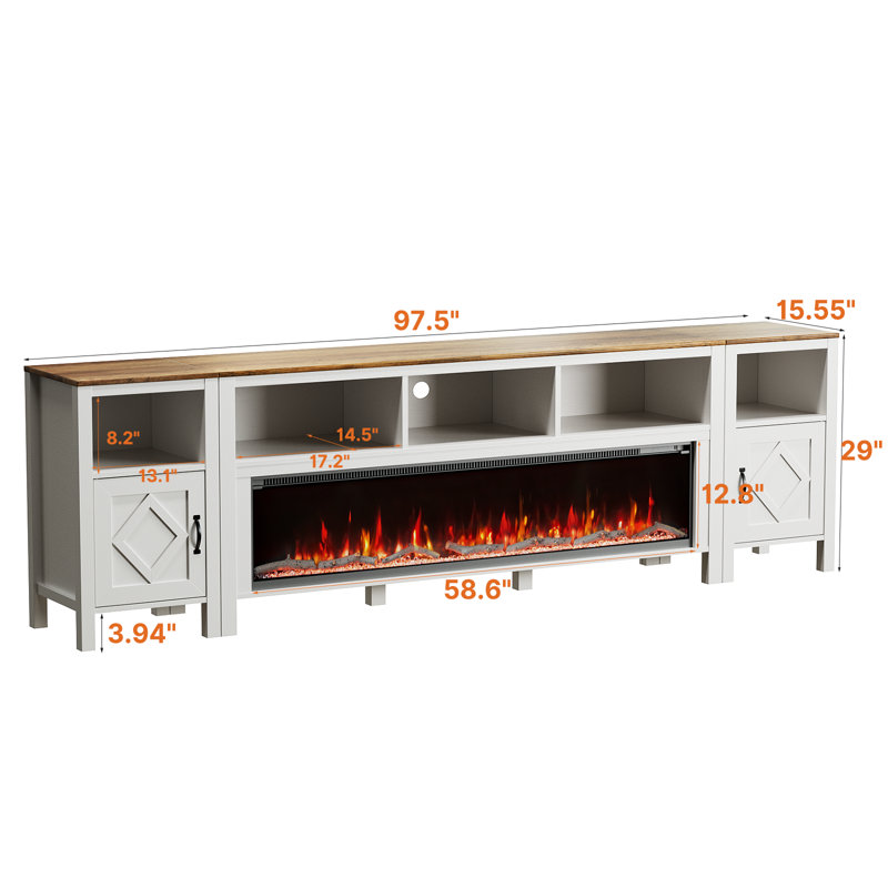 Gaberiel TV Stand Fireplace for TVs up to 88" Fireplace, 97.5"