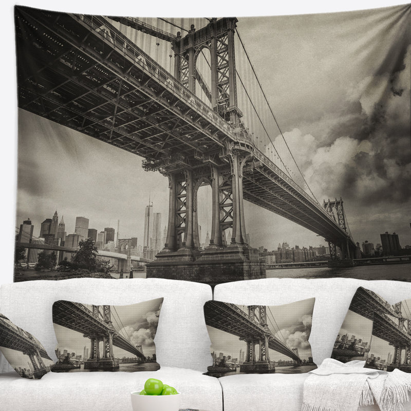 Tapisserie gris foncé bridge cityscape manhattan, H 78 po x l 92 po