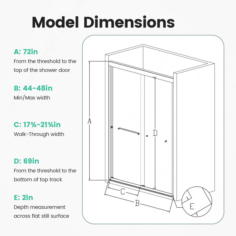 44"-48"W*72" H Semi-Frameless Double Sliding Shower Door, Shower Door, 1/4" (6Mm) Thick SGCC Tempered Glass Door, Chrome