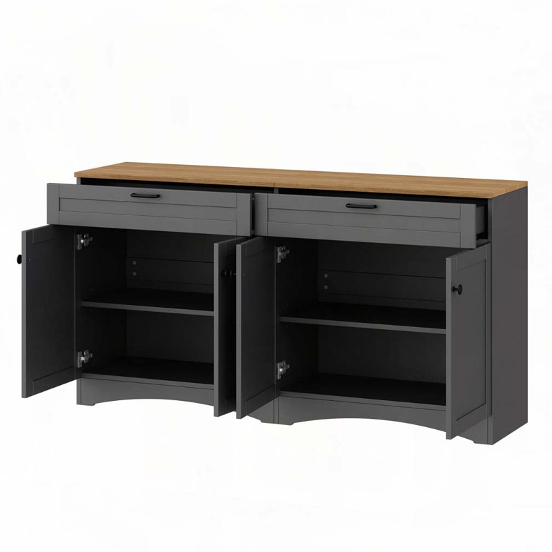 4 Doors Storage Cabinet with 2 Drawers, Gray