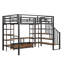 Lit mezzanine en métal avec escalier, table de rangement basse et tablettes de rangement-885630617