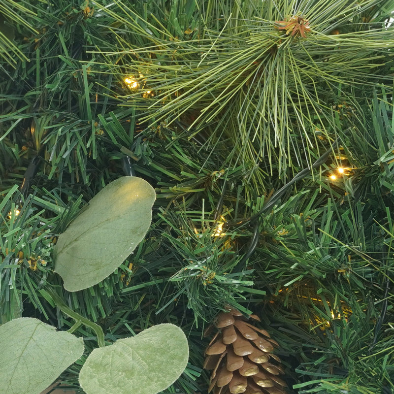 CAPHAUS Lighted Artificial Christmas Wreath, with LED Lights, Eucalyptus and Pine, Multiple Sizes, 48" H x 10" W x 6.7" D