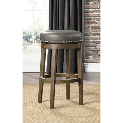 Tabourets de bar ronds et pivotants (2 pièces), similicuir gris, structure en bois massif brun, rotation à 360 degrés, tabouret de salle à manger 2 pièces, revêtement en cuir, pivot, siège