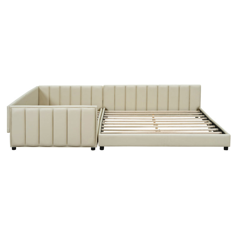Lit plateforme tapissier, Beige