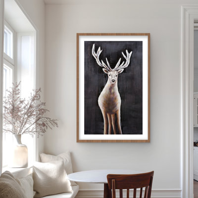 Chevreuil solitaire - reproduction encadrée avec passe-partout blanc | Décoration intérieure