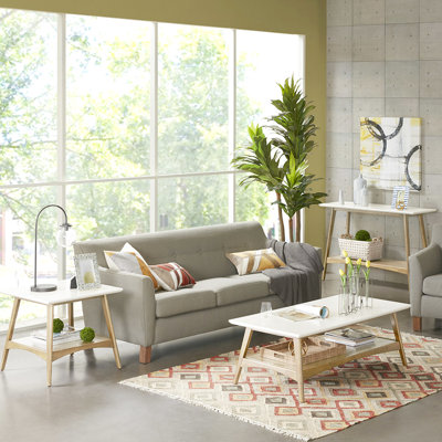 Table de bout blanche avec base en pacane, tablette de rangement disponible, assemblage requis, tablette de 22 po de hauteur et bois, 24 po x 22 po x 24 po