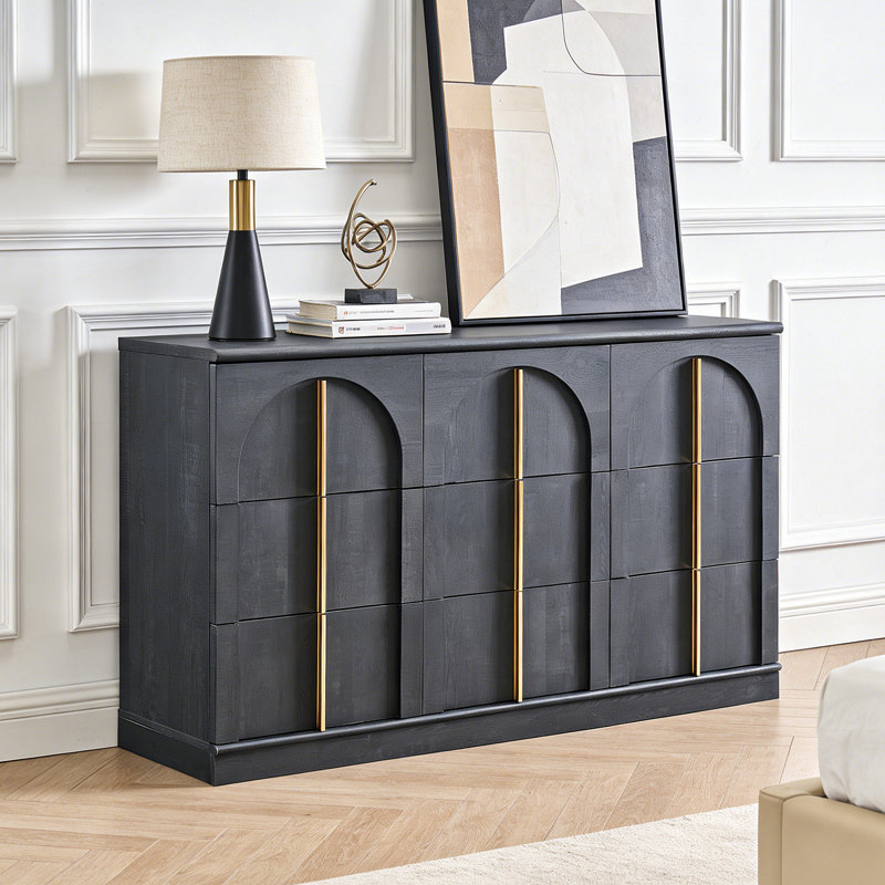 Modern 9 Drawer Dresser, Bedroom Dresser With Metal Handles, Black