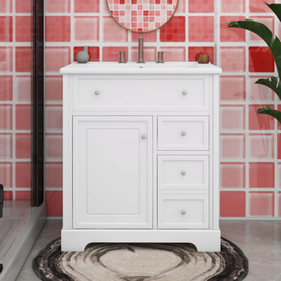 30" Bathroom Vanity With Sink Top And Two Drawers