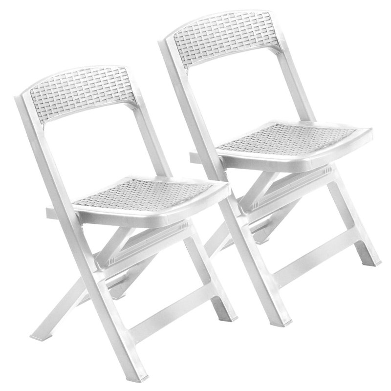 Foldable Outdoor Patio Dining Side Chair with Cushion, White