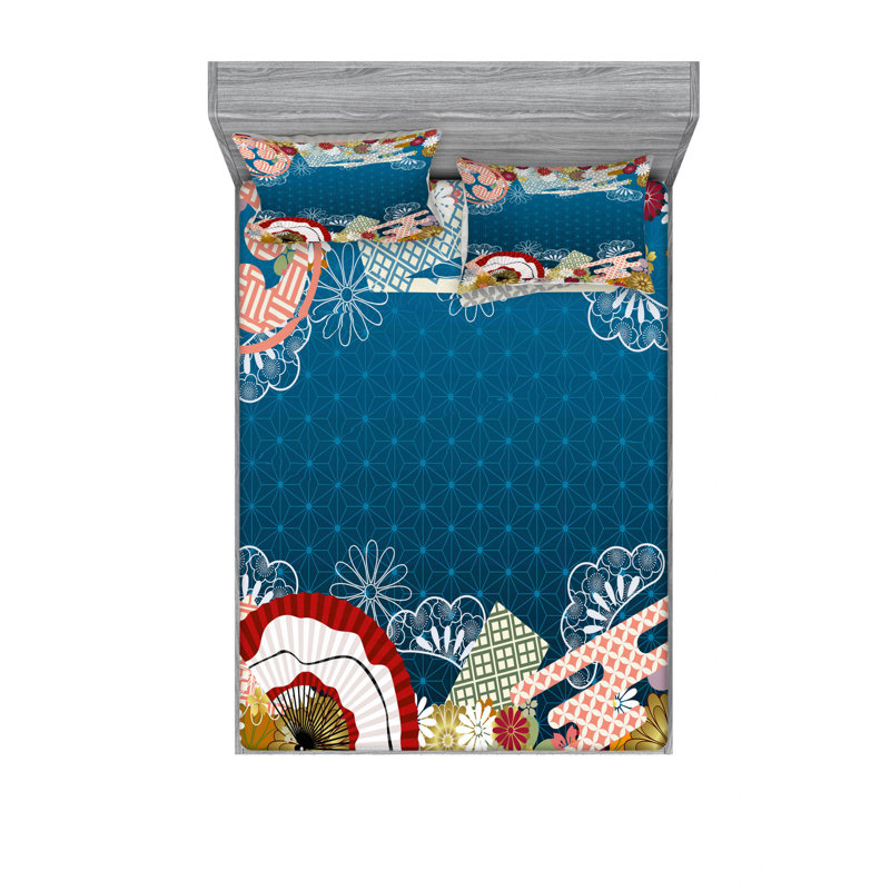 Ensemble de draps géométriques japonais, Ensemble de drap pour grand lit avec drap-housse