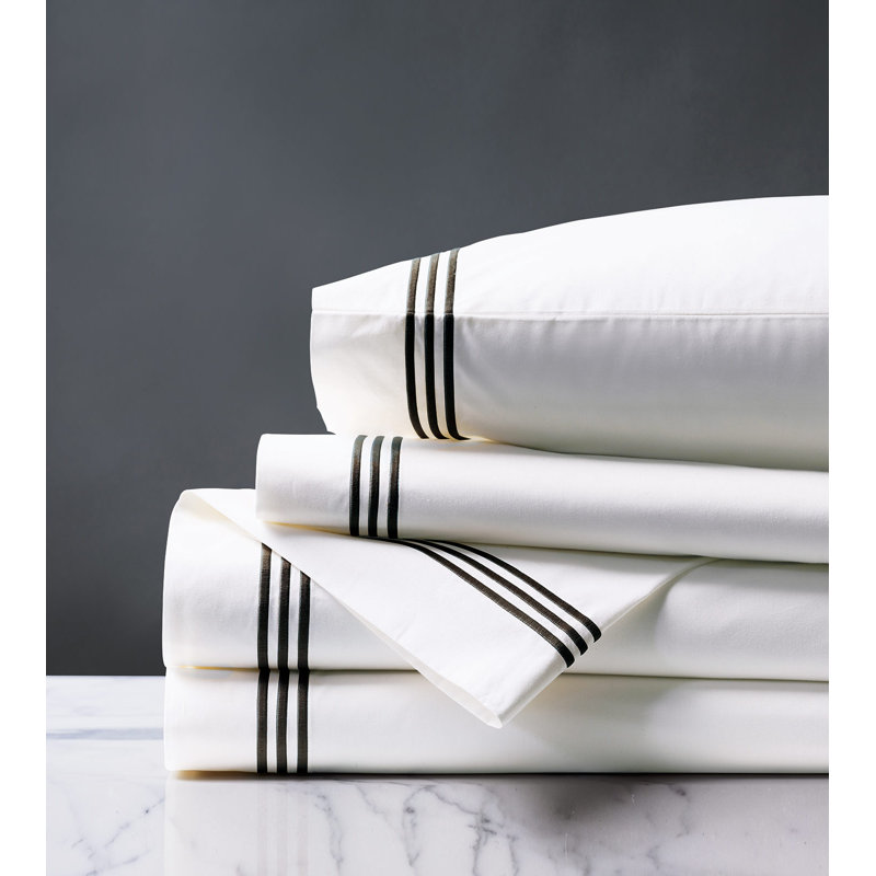 Tessa 100% Cotton Percale Sheet Set, King Sheet Set + 2 Pillowcases, White/Black