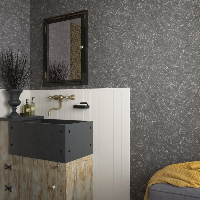 The Loft Collection Plaster Effect Wallpaper Roll, Black