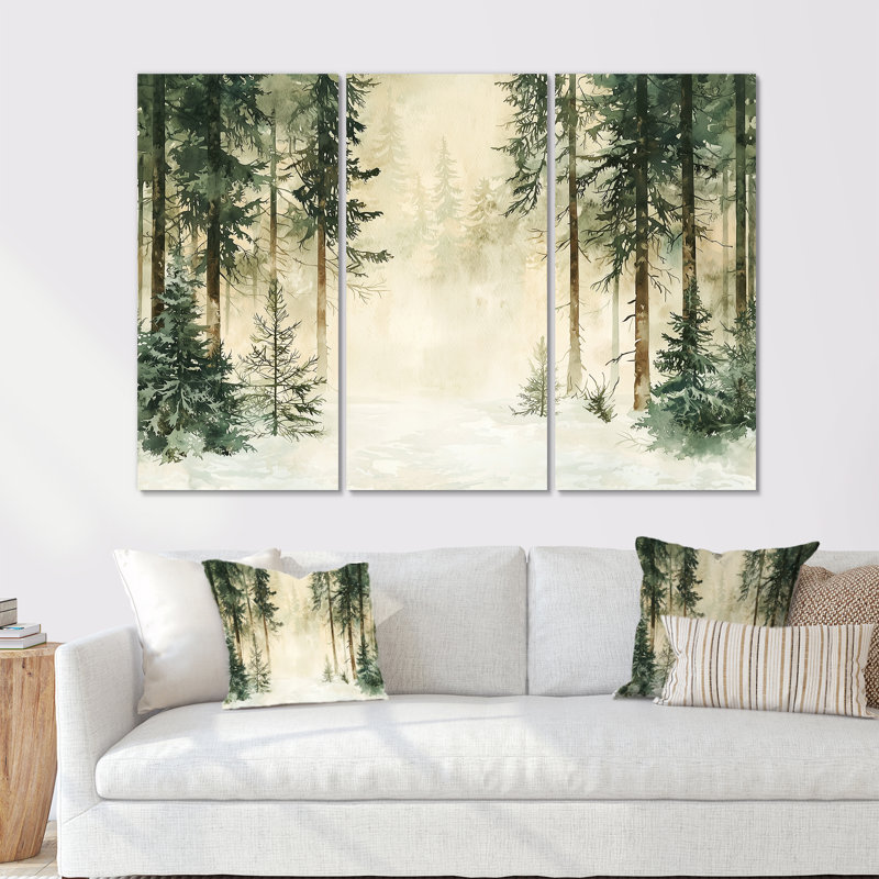 Minimalist Winter Forest Landscape I - Winter Landscape Wall Art Print Set, 28" H x 36" W, Wrapped Canvas, Does Not Apply