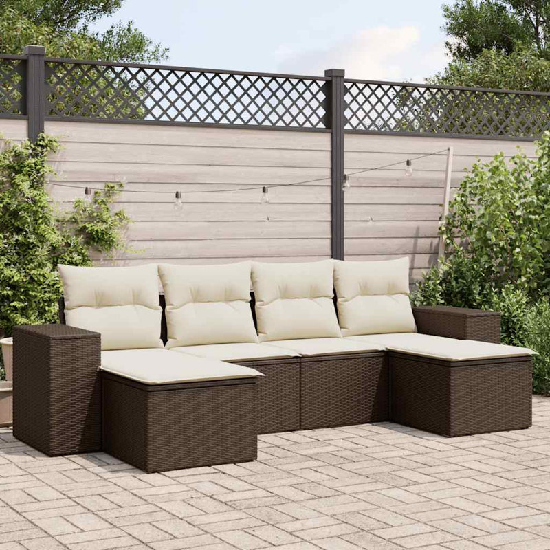 Vidaxl Garden Sofa Set Brown PE Rattan 6 Piece Set Modular