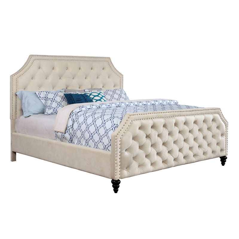 Lit tapissier standard capitonné Nelida, Double