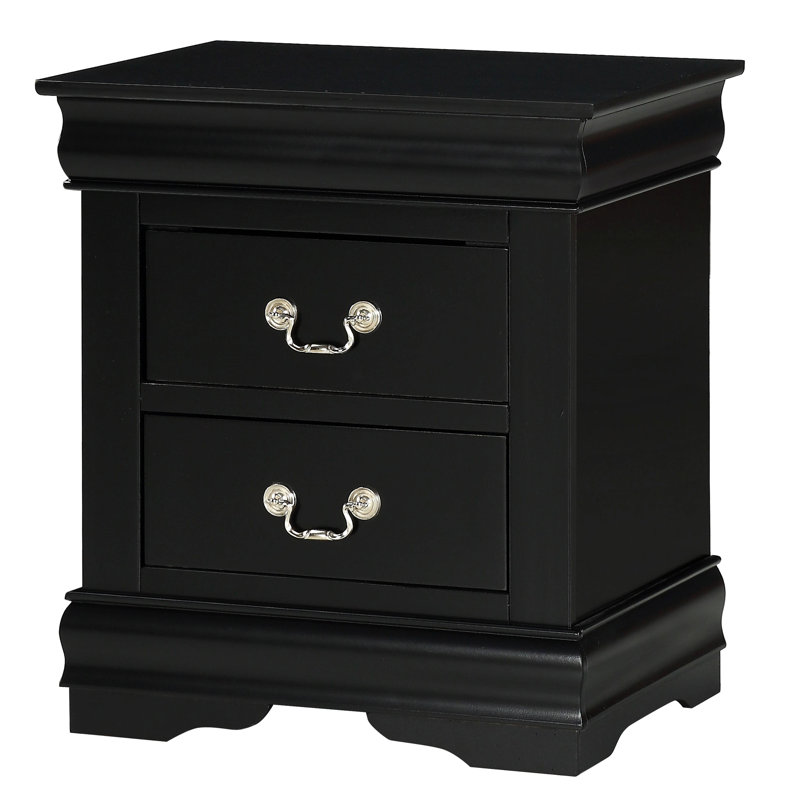 Table de chevet de style contemporain en bois massif, finition bois noir, collection avec tiroirs à façade lisse, Noir