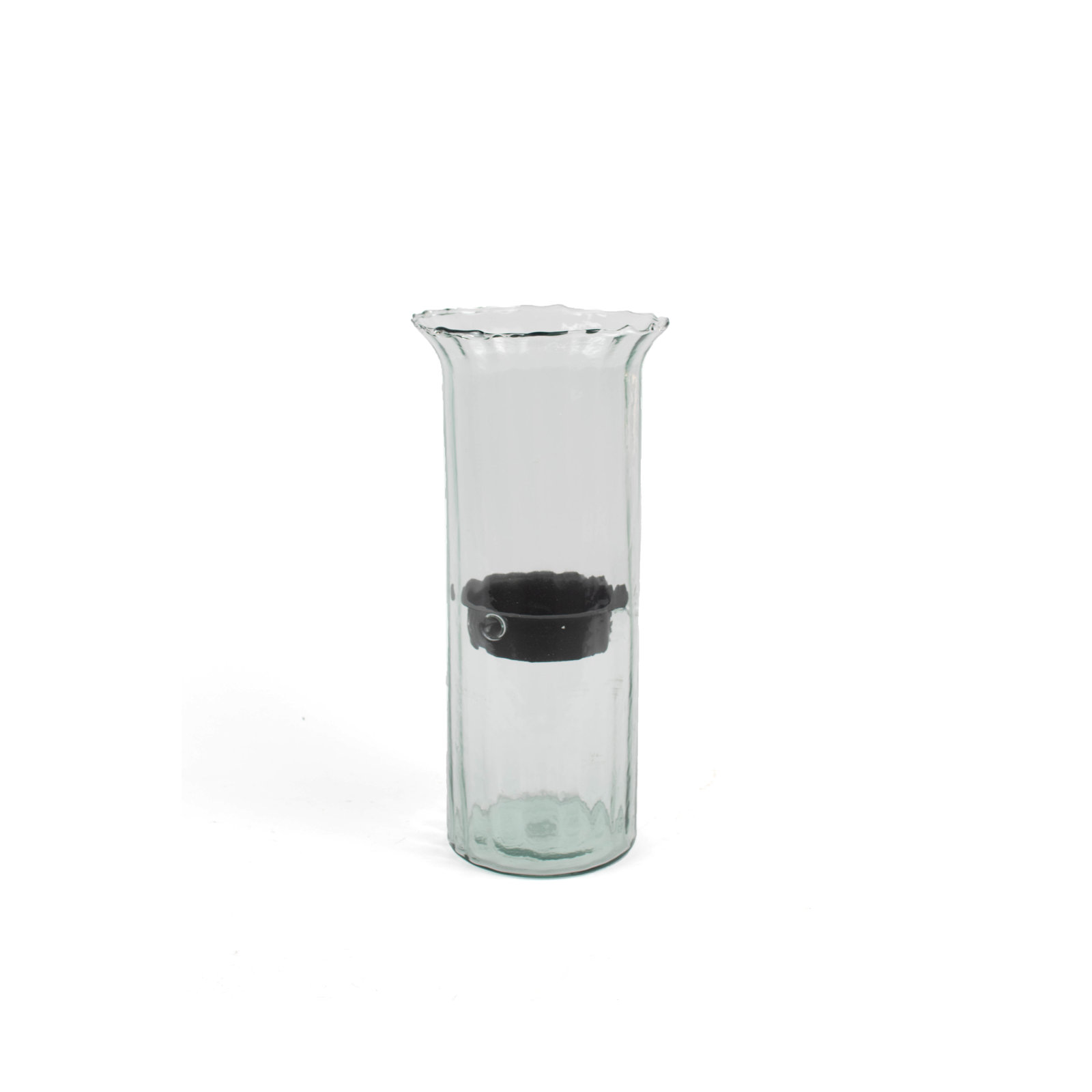 Ribbed Glass Candle Cylinder with Rustic Insert - Large, 19" H x 7" W x 7" D