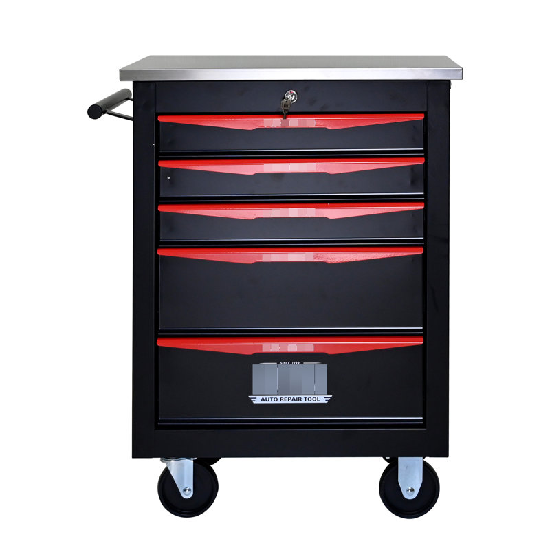 Multifunctional 5 Rolling Tool Cart - Metal Construction Black&Red 4" For Workshop
