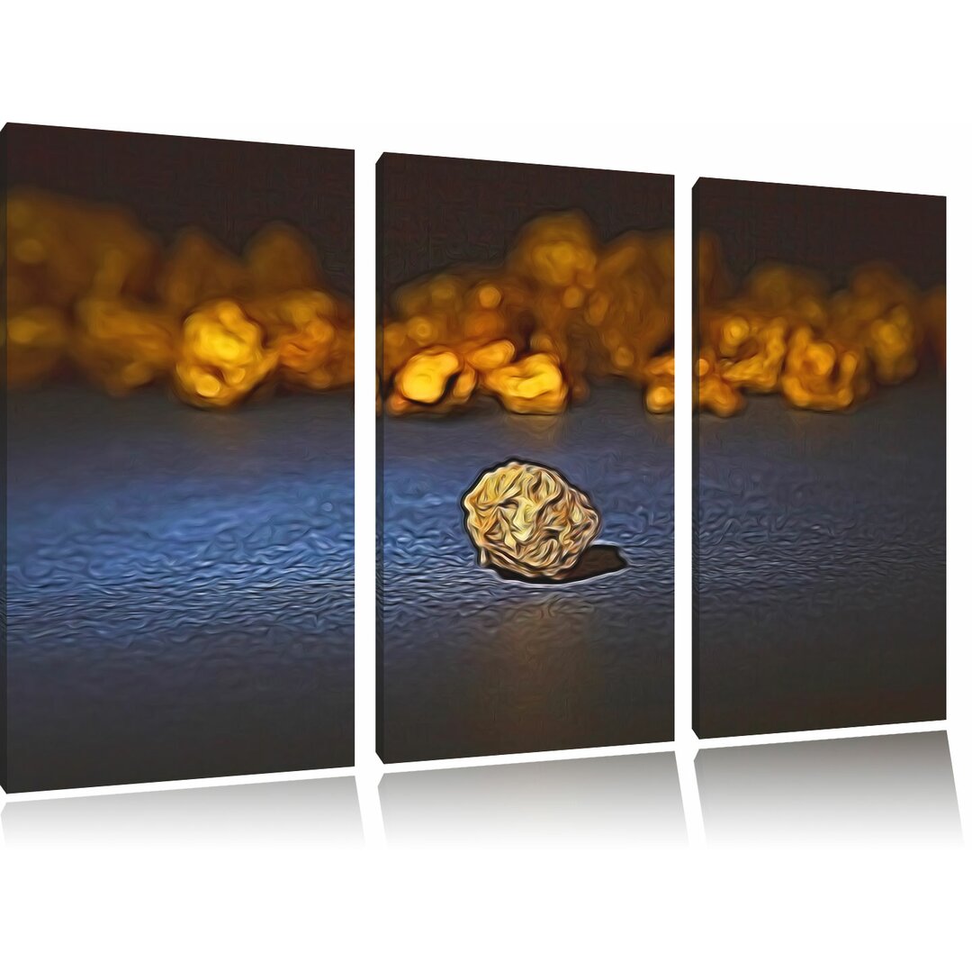 3-tlg. Leinwandbilder-Set „Kunstvolles kleines Goldnugget“, Grafikdruck