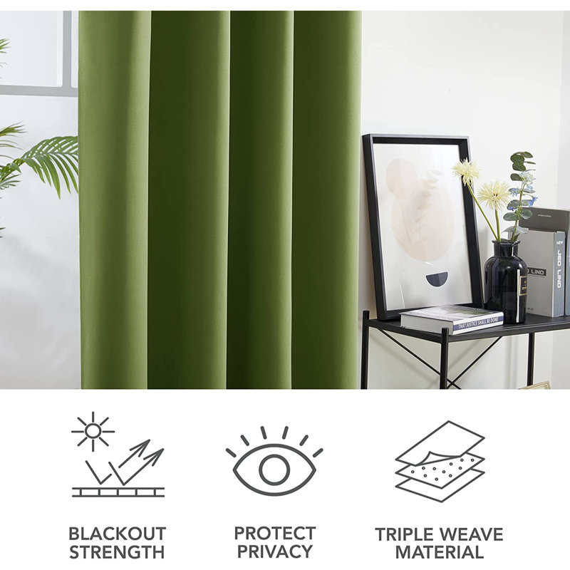 Hisao Room Darkening Curtain Pair, 140 W x 180 D cm, Green