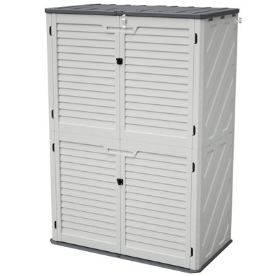White Plastic Rust Proof Garden Equipment Storage With Adjustable Partitions For Organized Management Of Supplies And Items Easy Assembly Steps Different Areas