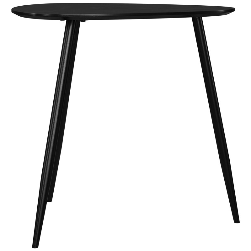 Table basse et de bout triangulaire 2 pièces en noir, avec des pieds en fer évasé en bois de manguier pour les décors de salon noirs, finition lisse,